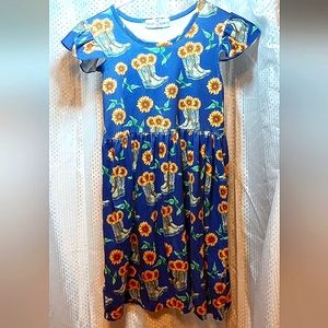Adorable Sweetness Girls Short Sleeve Dress, Sunflower Country Blue Yellow, 10